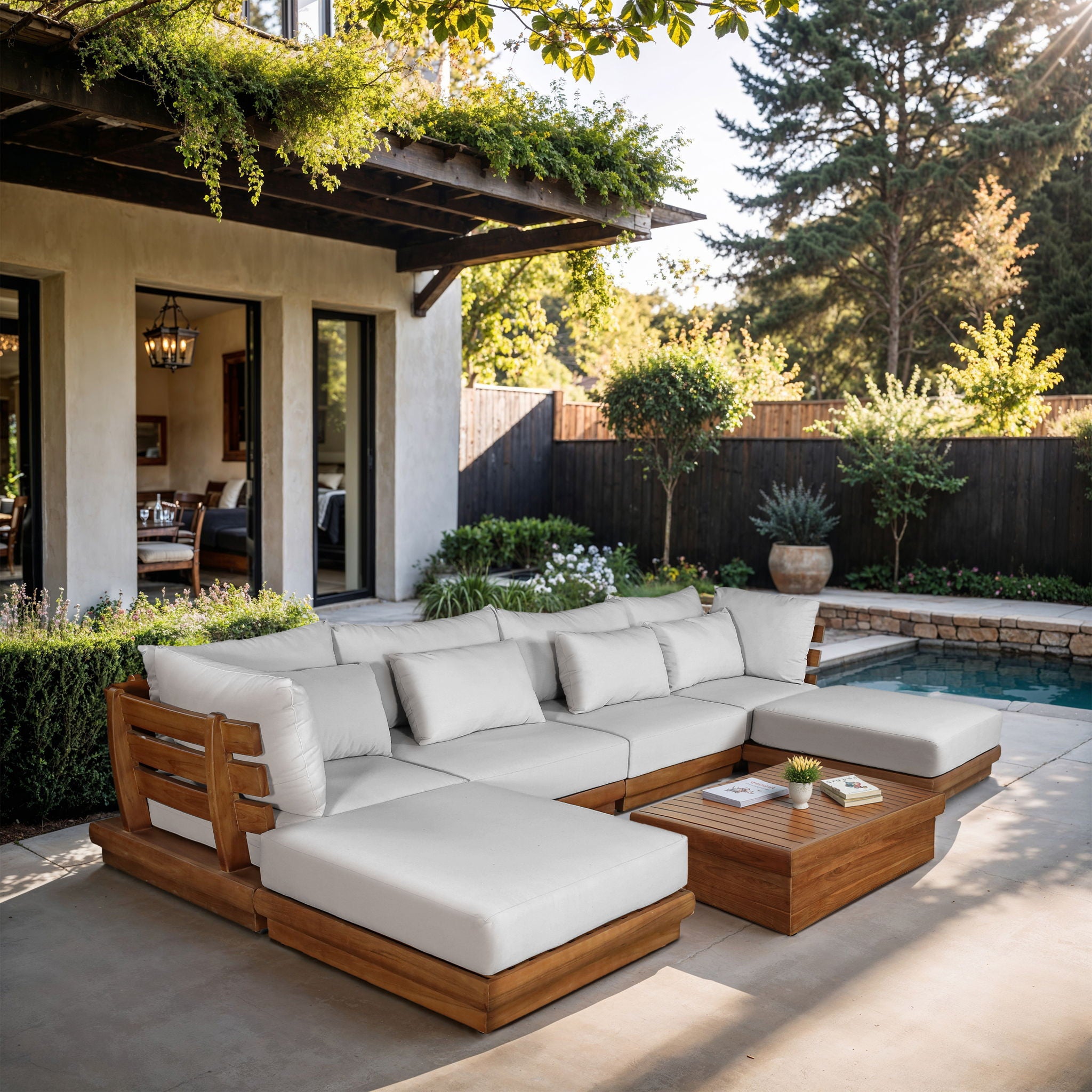 Mirella - 6 Piece Water Resistant Fabric Upholstered Outdoor Patio Modular Sectional