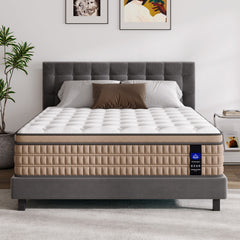 14" King Mattress Hotel Collection Hybrid Mattress With Gel Memory Foam & Pocket Springs - Brown / White
