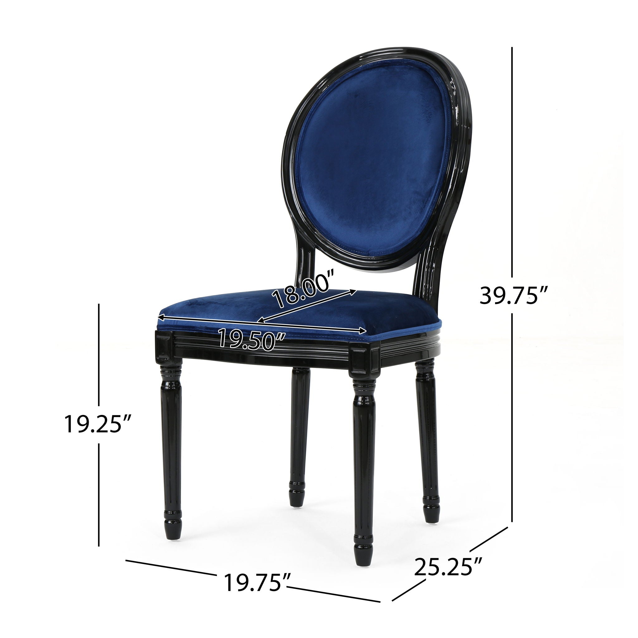 French Country Inspired Dining Chair With Iconic Round Backrest - Navy Blue