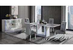 Ylime - 5 Piece Dining Room Set (Marble Dining Table & Four Dining Chairs) - Dark Gray / White