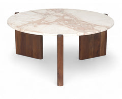 Varenna - Marble Top And Acacia Wood Base Coffee Table - Cream