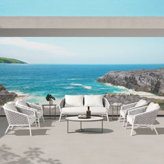 Rowan - Rope Barrel Back Patio Conversation Loveseat Sofa - Optic White