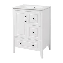 Retro Bathroom Vanity With Sink, Soft Closing Cabinet & Drawers