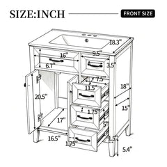 Bathroom Vanity With Sink, Freestanding Design, Soft Close Doors & Drawers - White