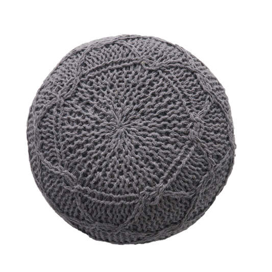 Malibu - Modern Knitted Wool Round Pouf With Handcrafted Design - Charcoal