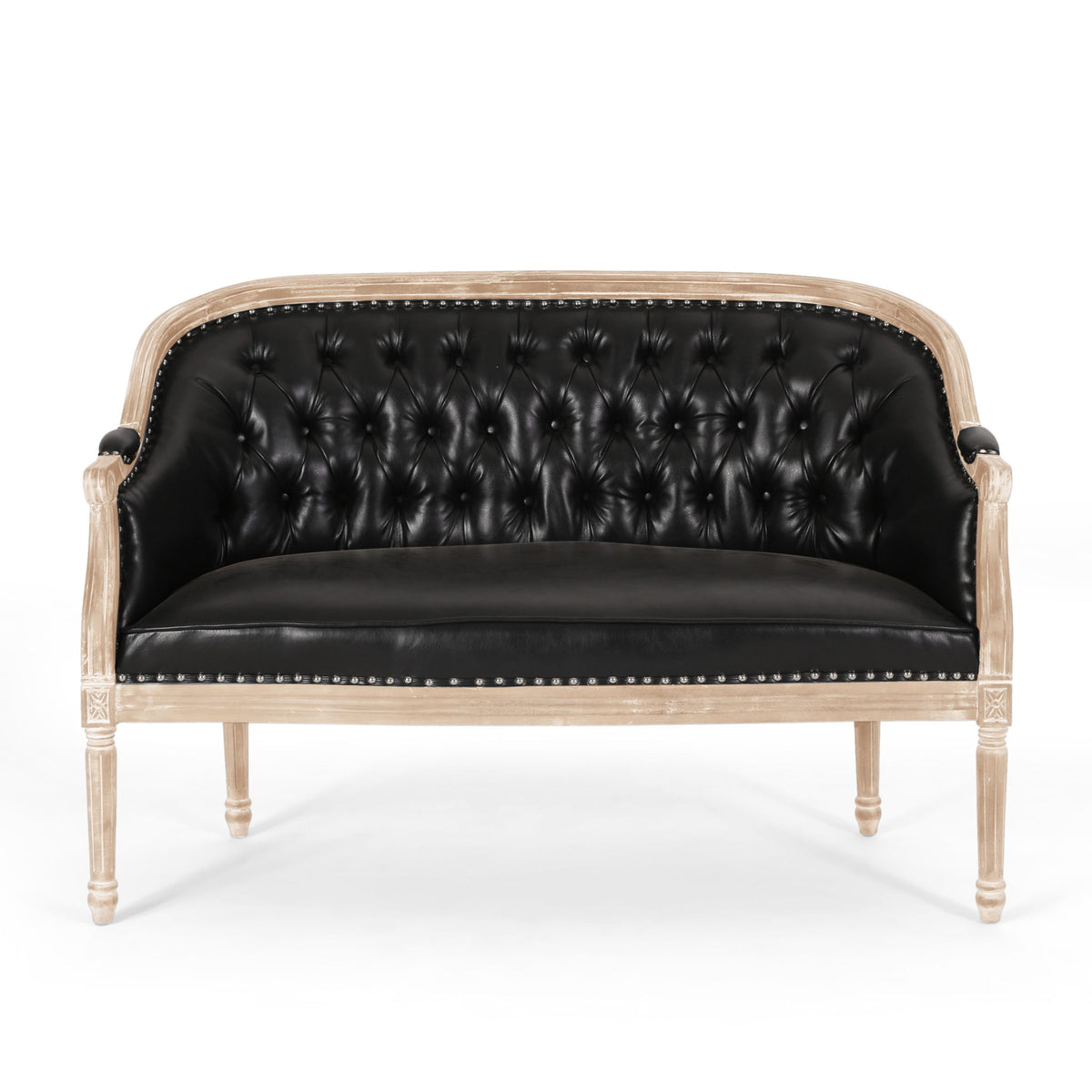 French Country Chesterfield Style Tufted Loveseat - Black