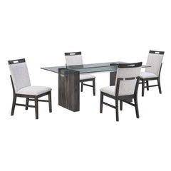 D4238 - 7 Piece Dining Room Set (Dining Table And 6 Dining Chairs) - Clear / Dark Brown / Light Gray