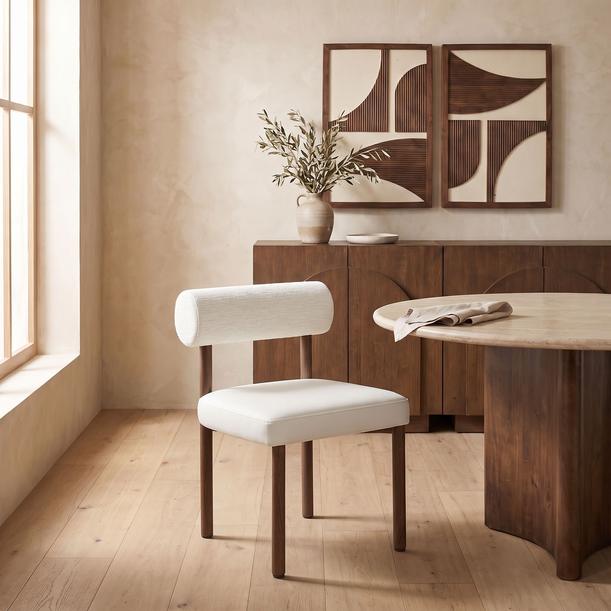 Paramo - Chenille Fabric and Vegan Leather Upholstered Dining Chair