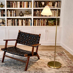 Majestic - Ring Base Curved Floor Lamp With Triangle Drum Shade - Gold / White