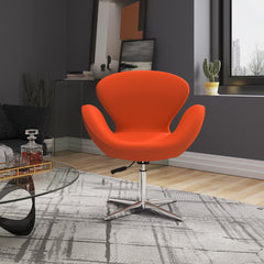 Upholstered Swivel Lounge Chair With Adjustable Height - Orange