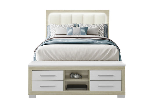 Madison / Emma - 4 Piece Queen Bedroom Set (Queen Bed, Dresser, Mirror And Chest) - Natural / White