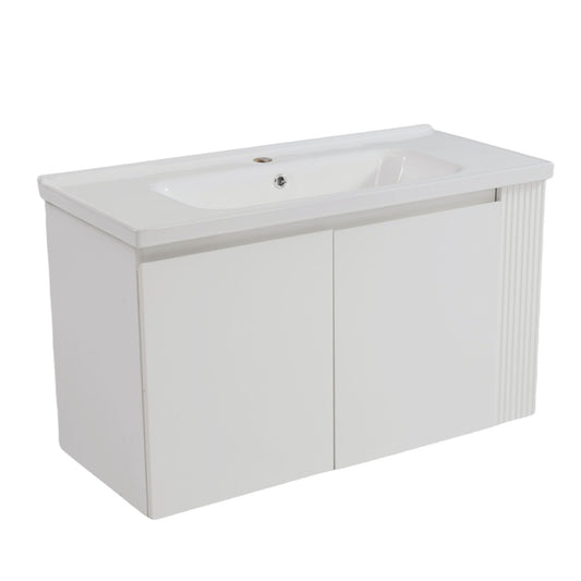 Wall Mounted Bathroom Vanity With Sink, 2 Open Shelves - White