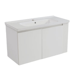 Wall Mounted Bathroom Vanity With Sink, 2 Open Shelves - White