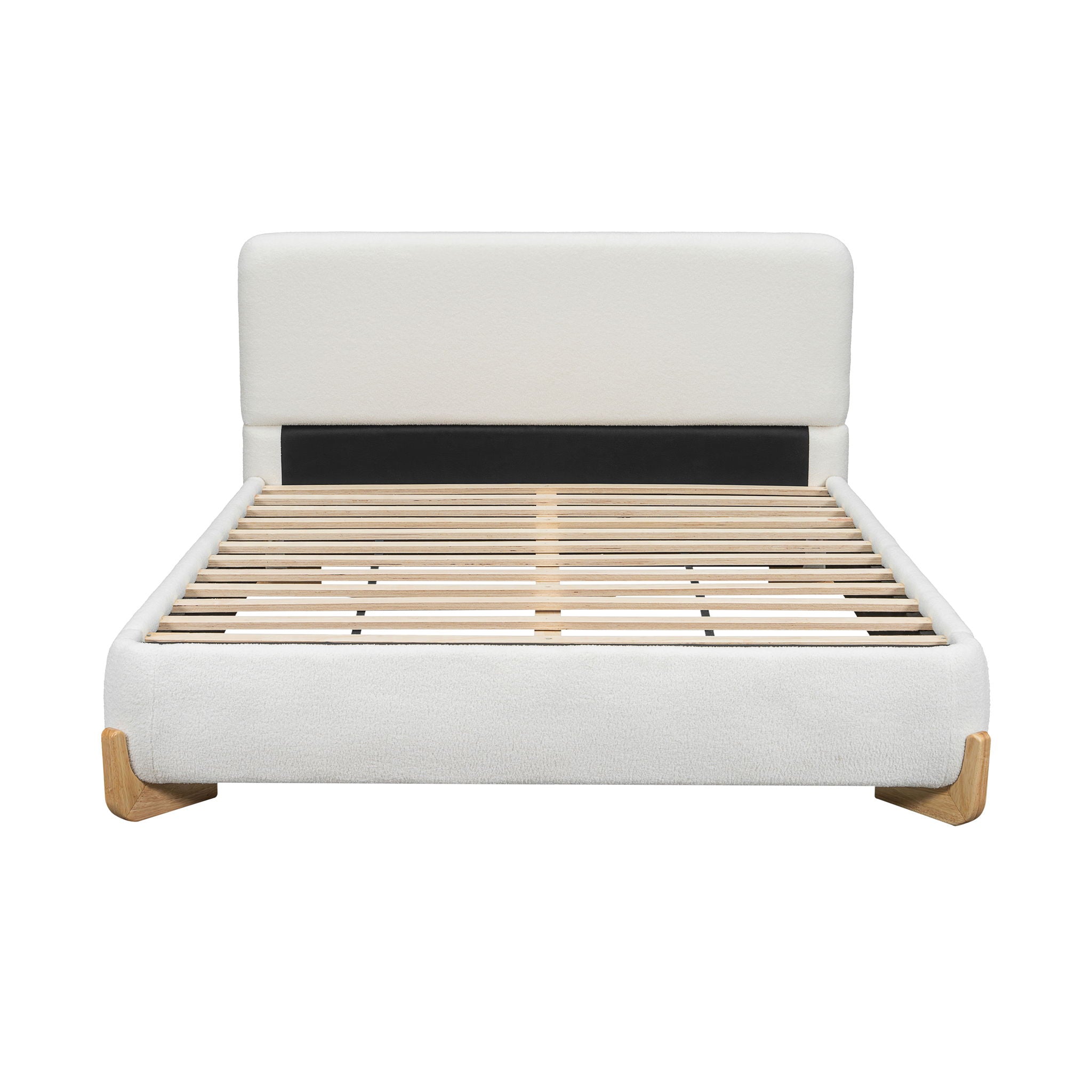 Queen Size Upholstered Bed With 12 Slats Support - White