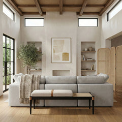 Nara - Linen Textured Fabric Upholstered Bench - Painted Black