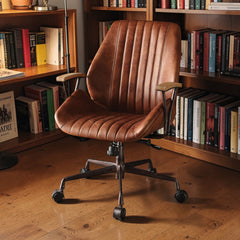 Brancaster - Aluminum Top Grain Leather Office Chair - Coffee