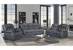 U7069 - Power Reclining Sofa/Power Console Reclining Loveseat With LED +Immersive Sound/Power Recliner - Gray
