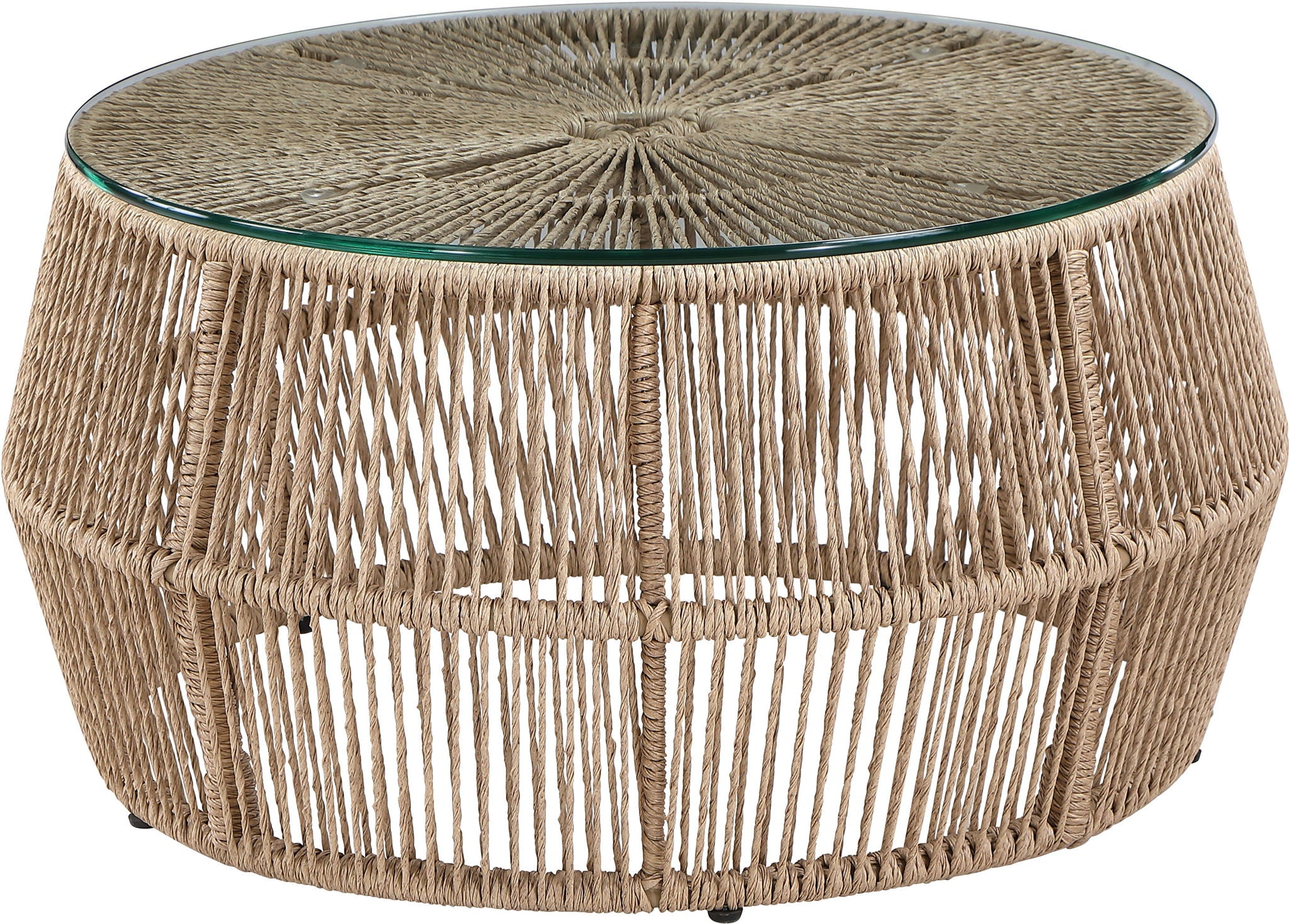 Coastline - Tempered Glass Top And Wicker Outdoor Patio Coffee Table - Natural | Natural