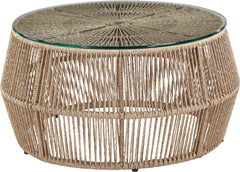 Coastline - Tempered Glass Top And Wicker Outdoor Patio Coffee Table - Natural | Natural
