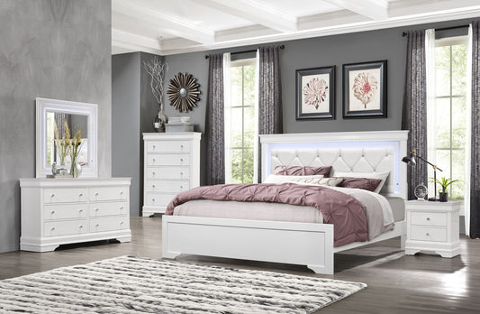 Pompei - 5 Piece Queen Bedroom Set (Bed, Dresser, Mirror, 2 Nightstands) - White