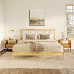 Mid-Century Modern Solid Wood Spindle Bed
