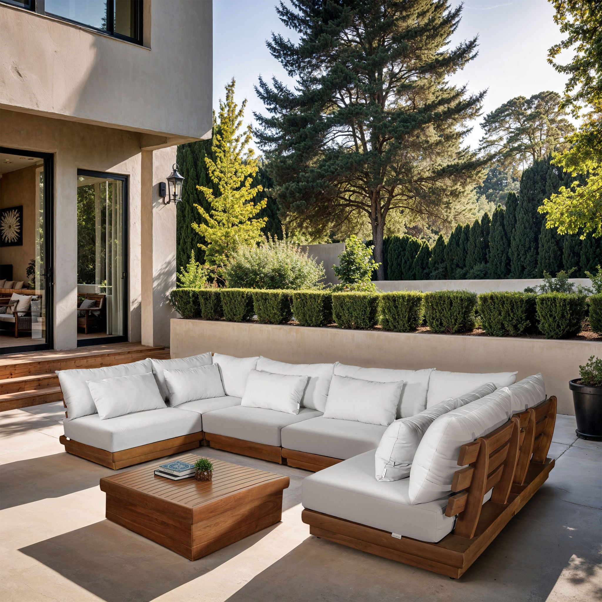 Mirella - 6 Piece Water Resistant Fabric Upholstered Outdoor Patio Modular Sectional