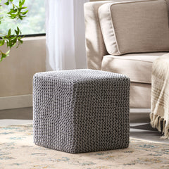 Chabani - Indoor Modern Knitted Fabric Cube Pouf Ottoman - Light Gray