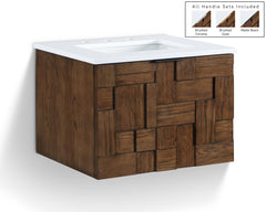 Leonardo - Engineered Stone And Solid Wood 24" Wall Mounted Bathroom Vanity