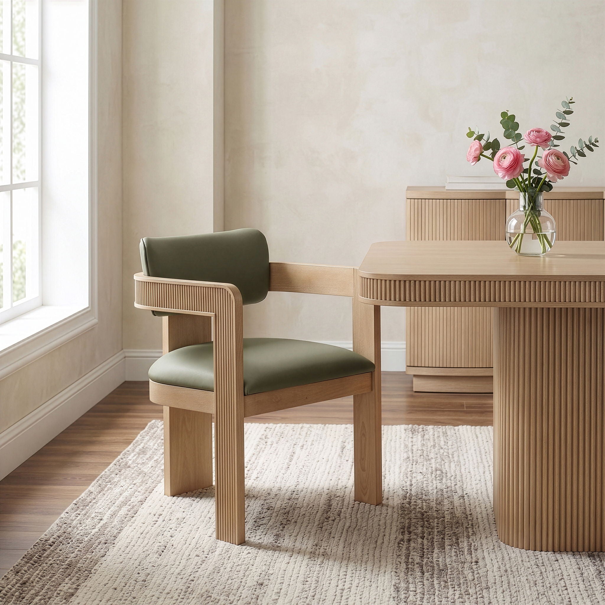 Sacha - Vegan Leather Upholstered Dining Chair With Natural Base (Set of 2)