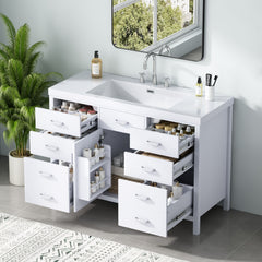 47.25" Modern Bathroom Vanity With Sink, Soft Close Single Door & 6 Drawers - White