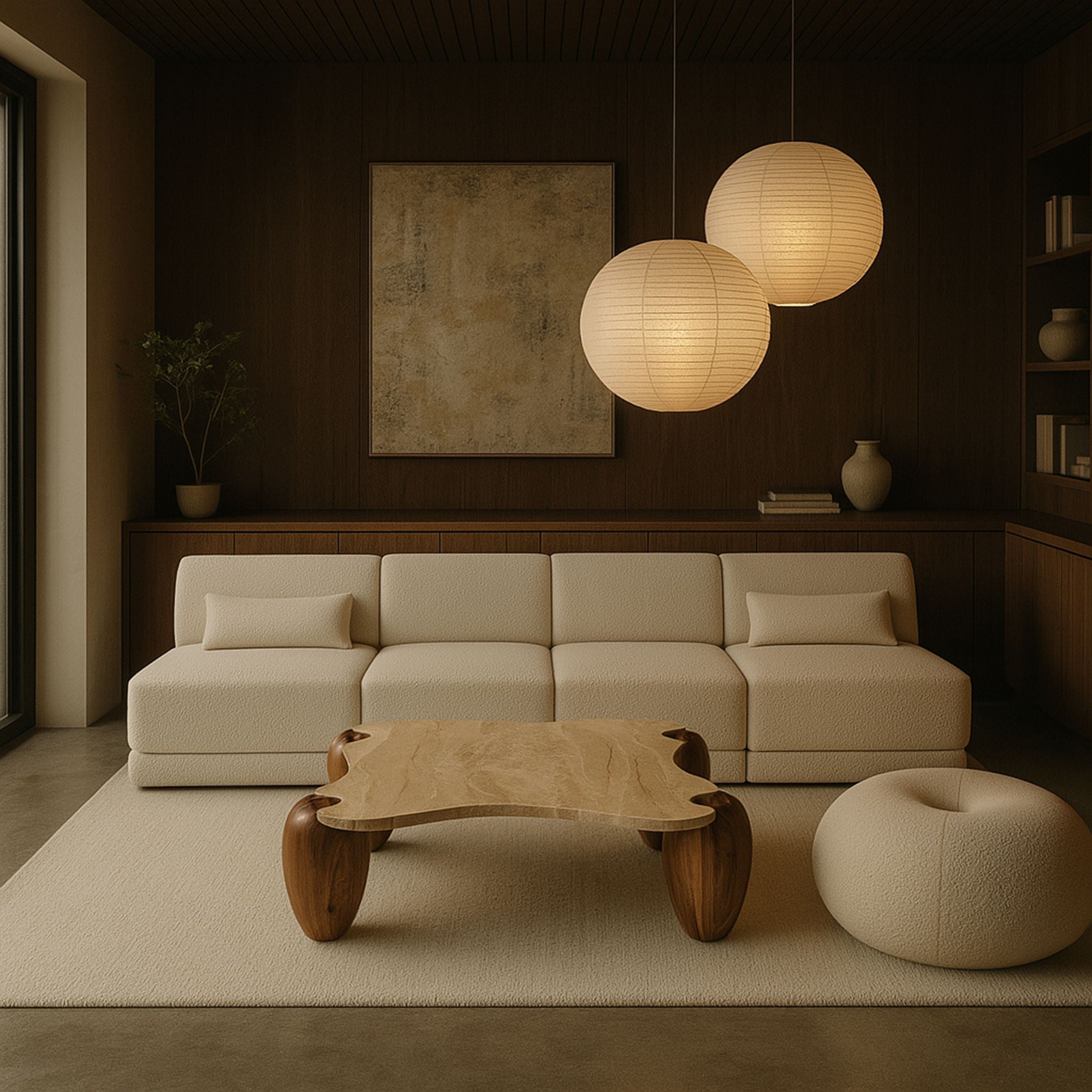 Liona - Marble And Acacia Wood Coffee Table