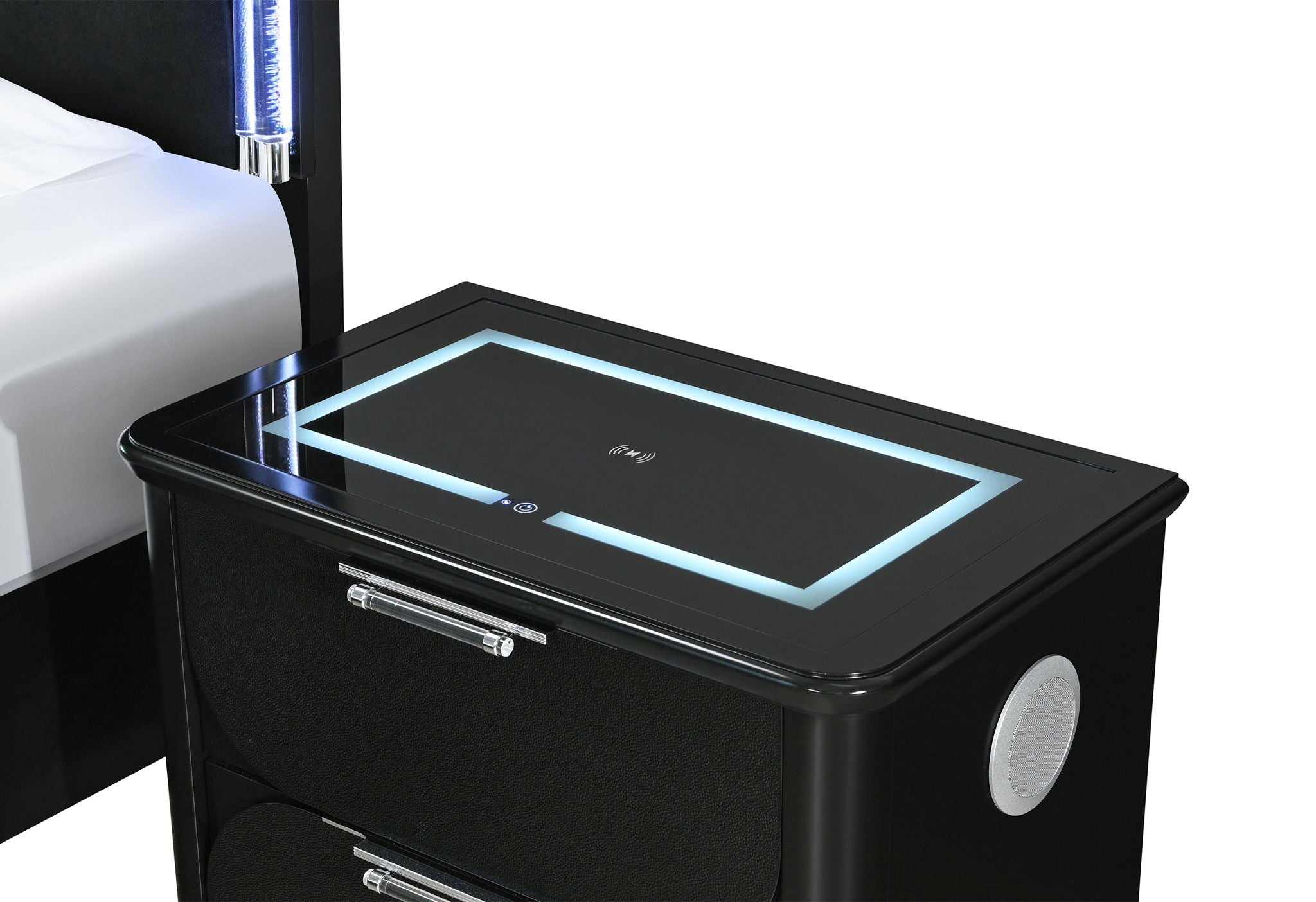Lando - Nightstand With Speaker And Wireless Charging Platform - Black