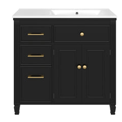 Bathroom Vanity With Sink, 1 Tip Out Drawer, 3 Side Drawers, Adjustable Shelf
