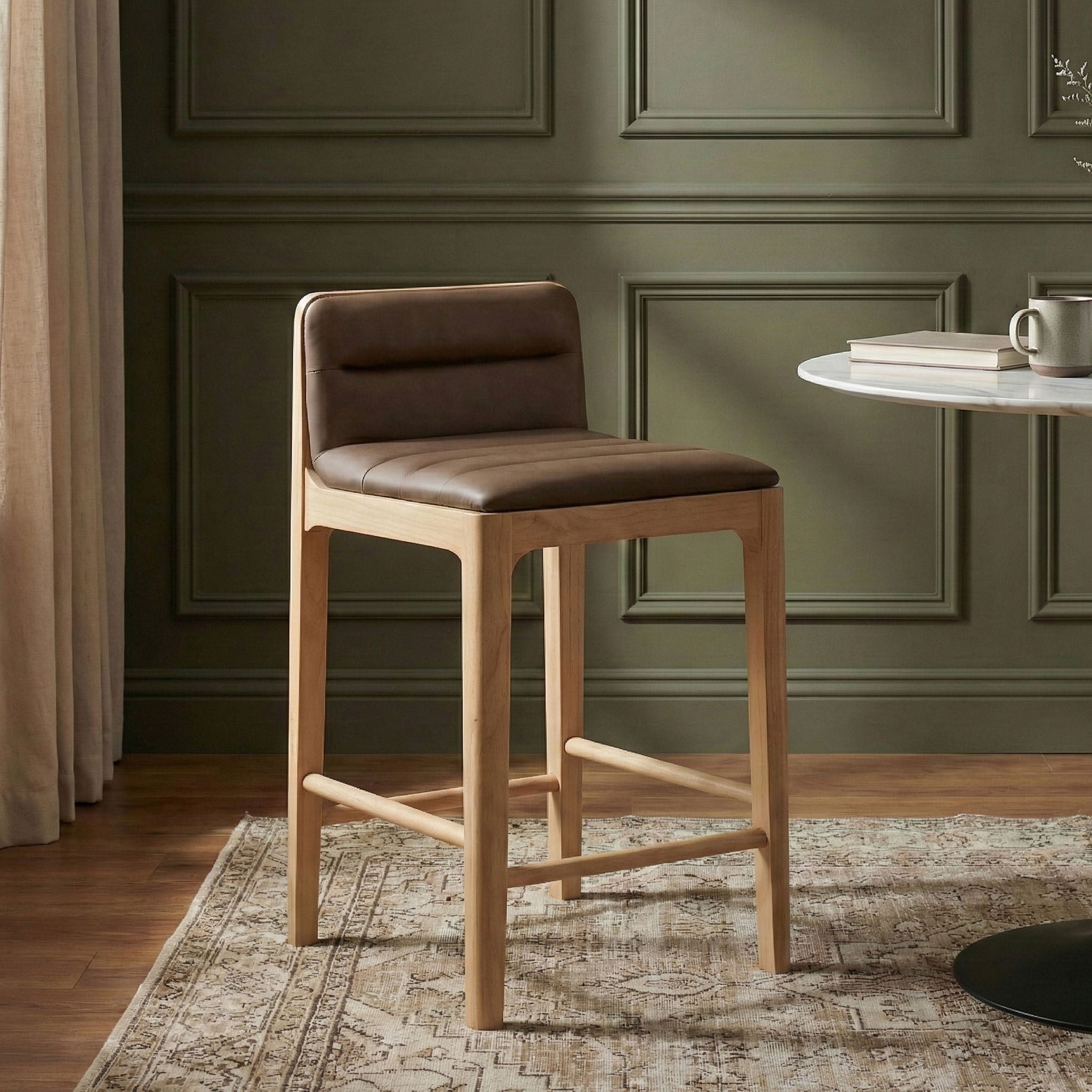 Ellis - Vegan Leather Upholstered Counter Stool (Set of 2) - Natural Base