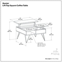 Hunter - Handcrafted Lift Top Coffee Table
