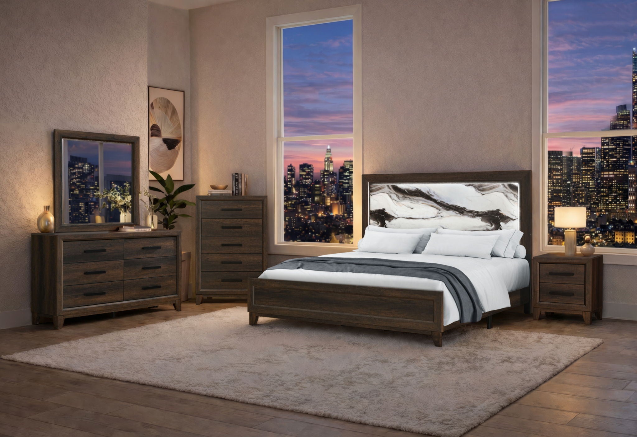 Harmony - Full Bed With LED - Dark Brown