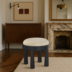 Larea - Linen Textured Fabric Ottoman - Black Base