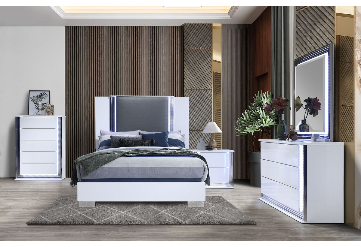 Ylime - 4 Piece Queen Bedroom Set (Bed, Dresser, Mirror, Nightstand) - Smooth White
