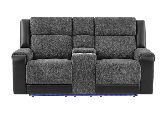 U5915 - Console Reclining Loveseat With Immersive Sound And Blue-Color LED - Black / Gray