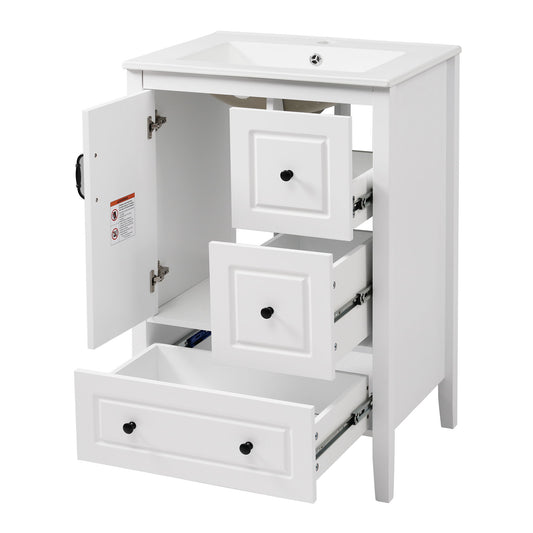 Freestanding Bathroom Vanity With Sink, Soft Closing Cabinet And Drawers - White