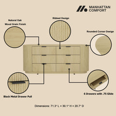 Olivia - Dresser With 6 Drawers - Oak