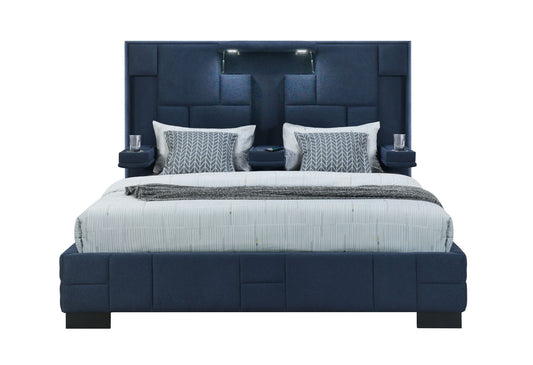 Oscar - Queen Bed Without Wood Trim - Navy Blue