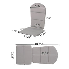 Outdoor Adirondack Chair Cushion With Water Resistant Fabric And Ties - Gray