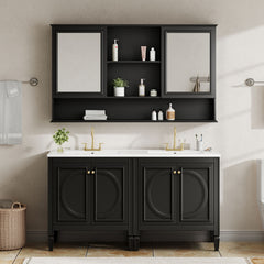 Double Sink Bathroom Vanity Set With Wall Mount Mirror Cabinet