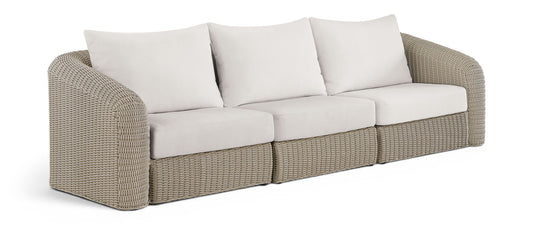 Seacrest - Olefin Water Resistant Fabric And Wicker 3 Piece Outdoor Patio Modular Sofa