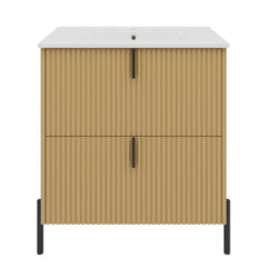 Fluted Bathroom Vanity With Ceramic Sink, Freestanding Design