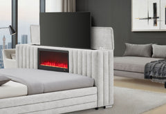 Elias - Queen Bed With Immersive Sound Speaker, LED, TV Lift, And Fireplace - Gray