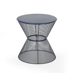 Zine - Outdoor Side Table With Hourglass Shaped And Iron Frame - Navy