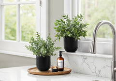 11" Tall, Artificial Plant, Eucalyptus Grass, Indoor, Faux, Fake, Table, Greenery, Potted, Decorative (Set of 2) - Green / Black