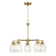 Elegance 5 Lights Linear Arms With Chain Chandelier - Clear / Gold